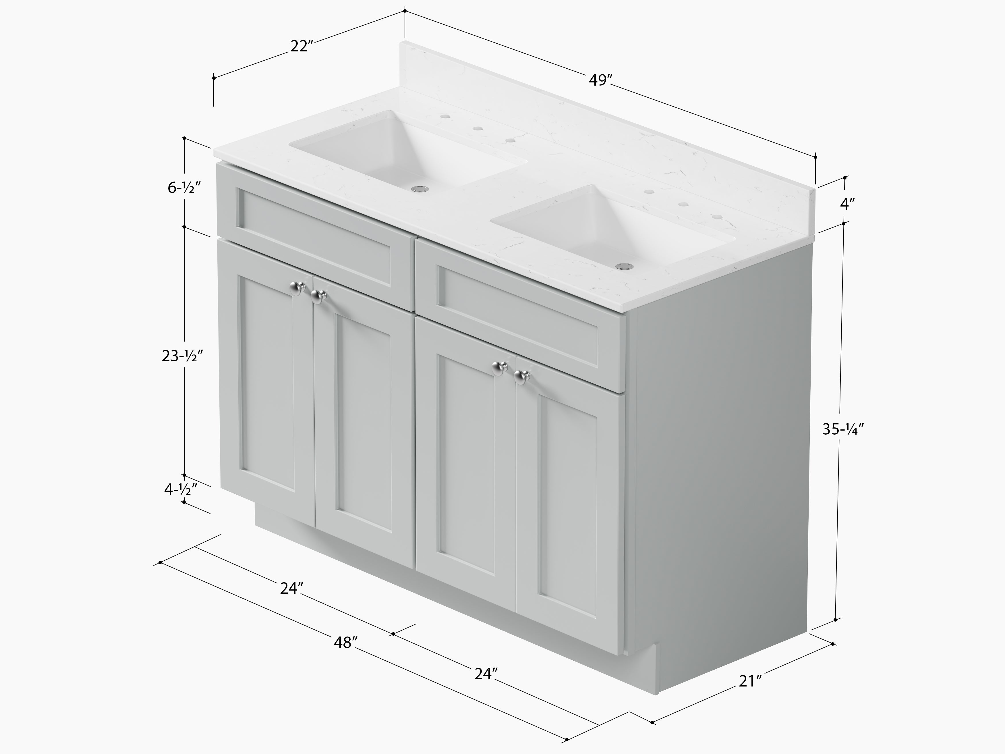 Disar 48" Double Bathroom Vanity Shaker With Carrara Quartz Top-side Splash&back Splash