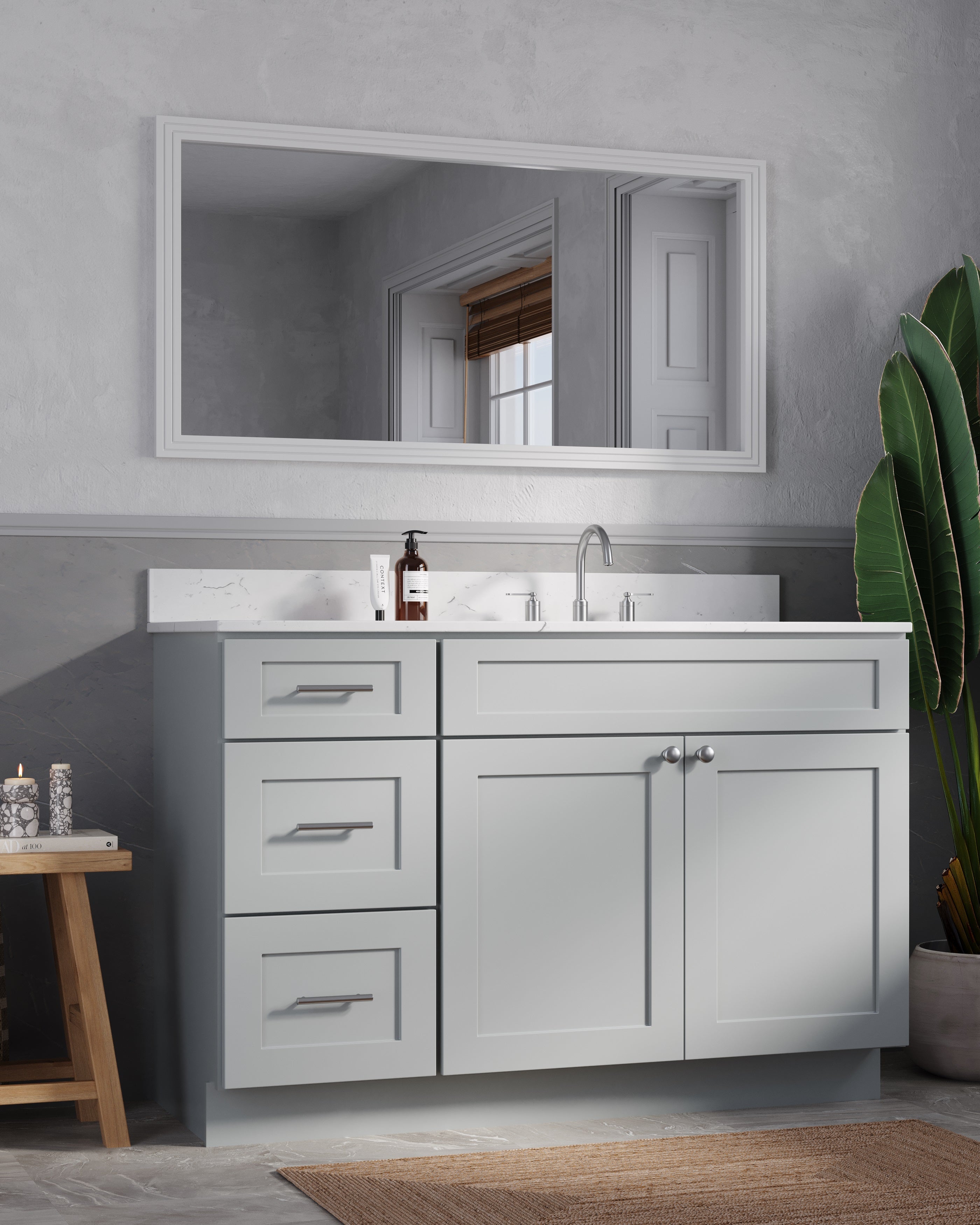 Disar 52'' Drawer Left Single Bathroom Vanity with Quartz Top