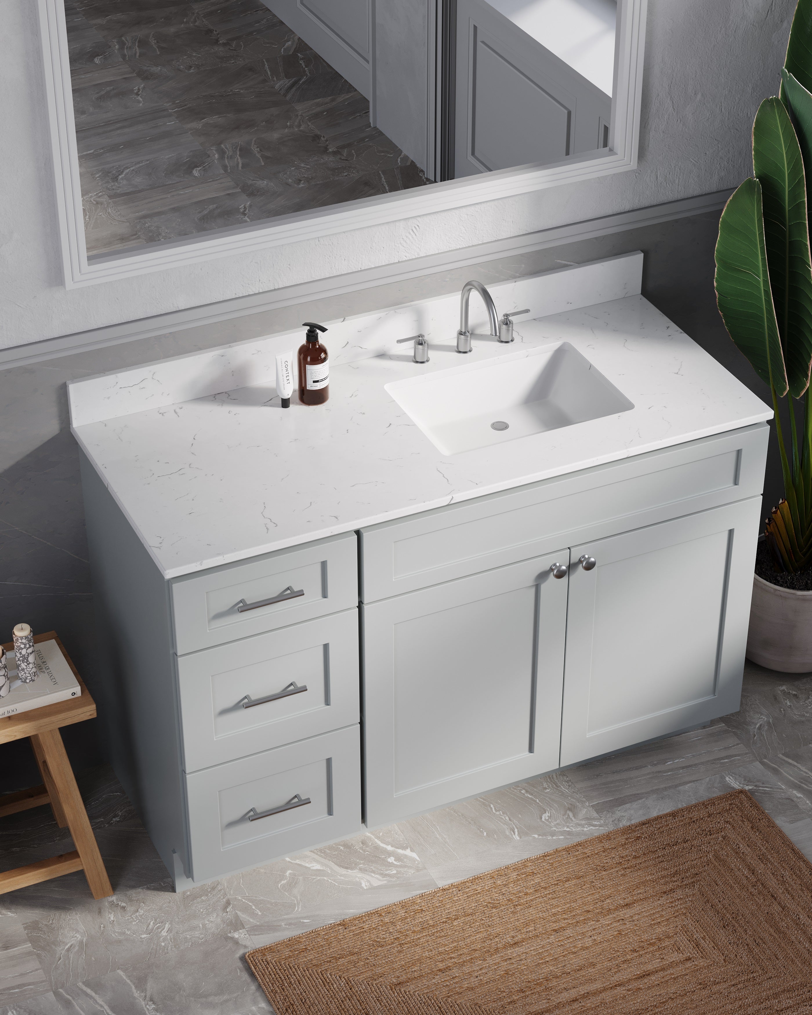 Disar 52'' Drawer Left Single Bathroom Vanity with Quartz Top
