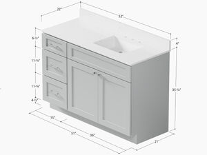 Disar 52'' Drawer Left Single Bathroom Vanity with Quartz Top