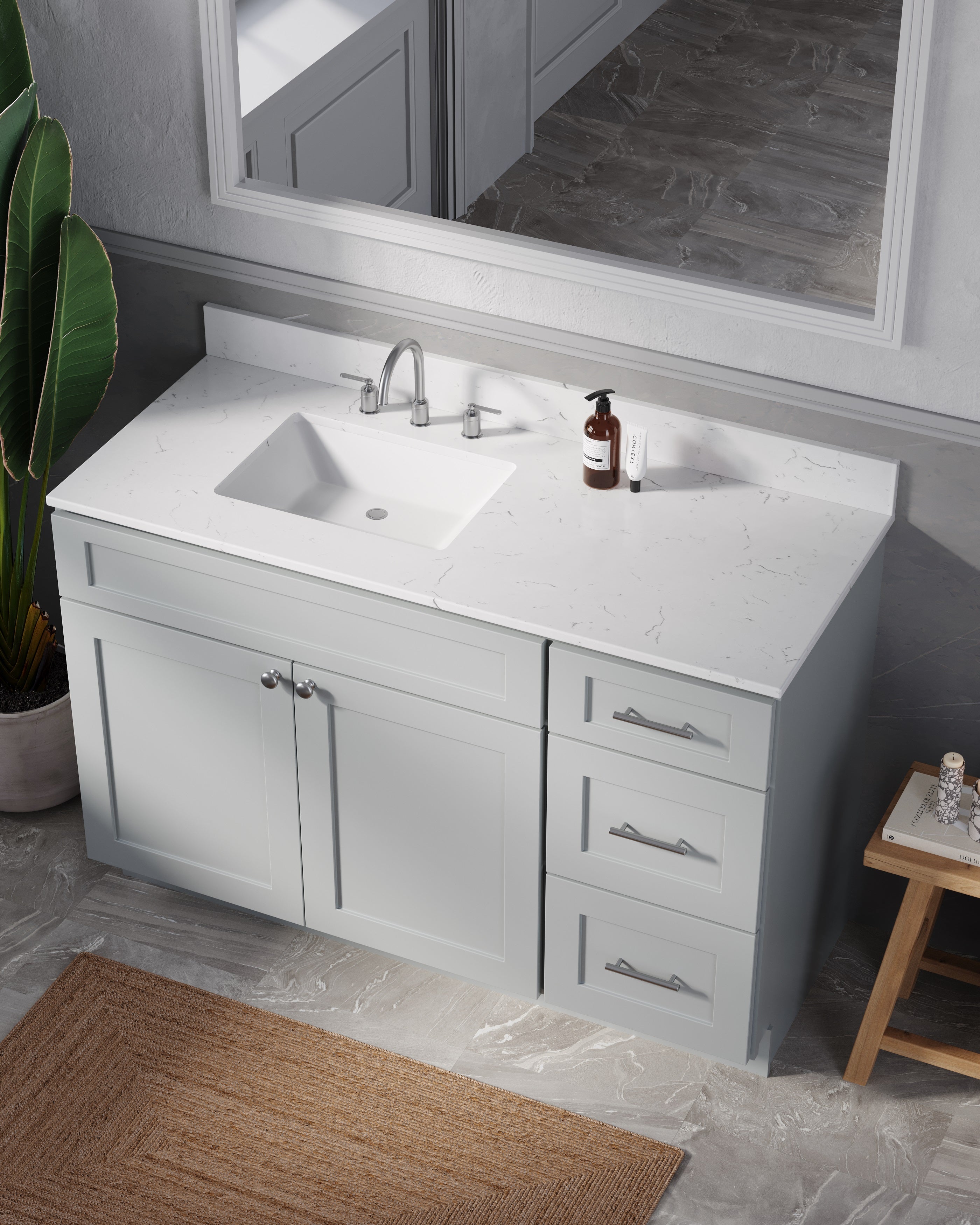 Disar 52'' DrawerLeft Single Bathroom Vanity with Quartz Top