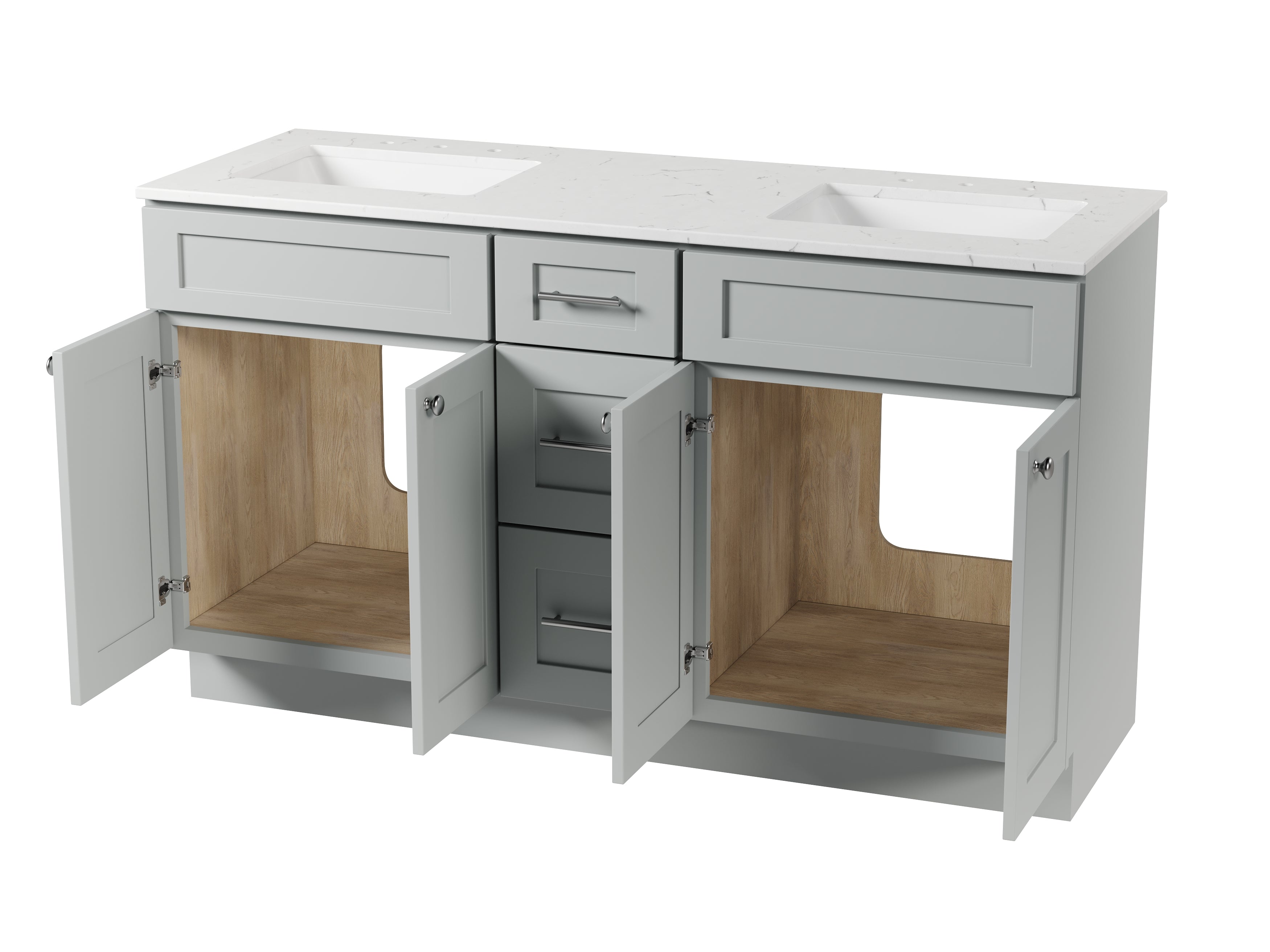61'' Double Bathroom Vanity with Carrara Quartz Top
