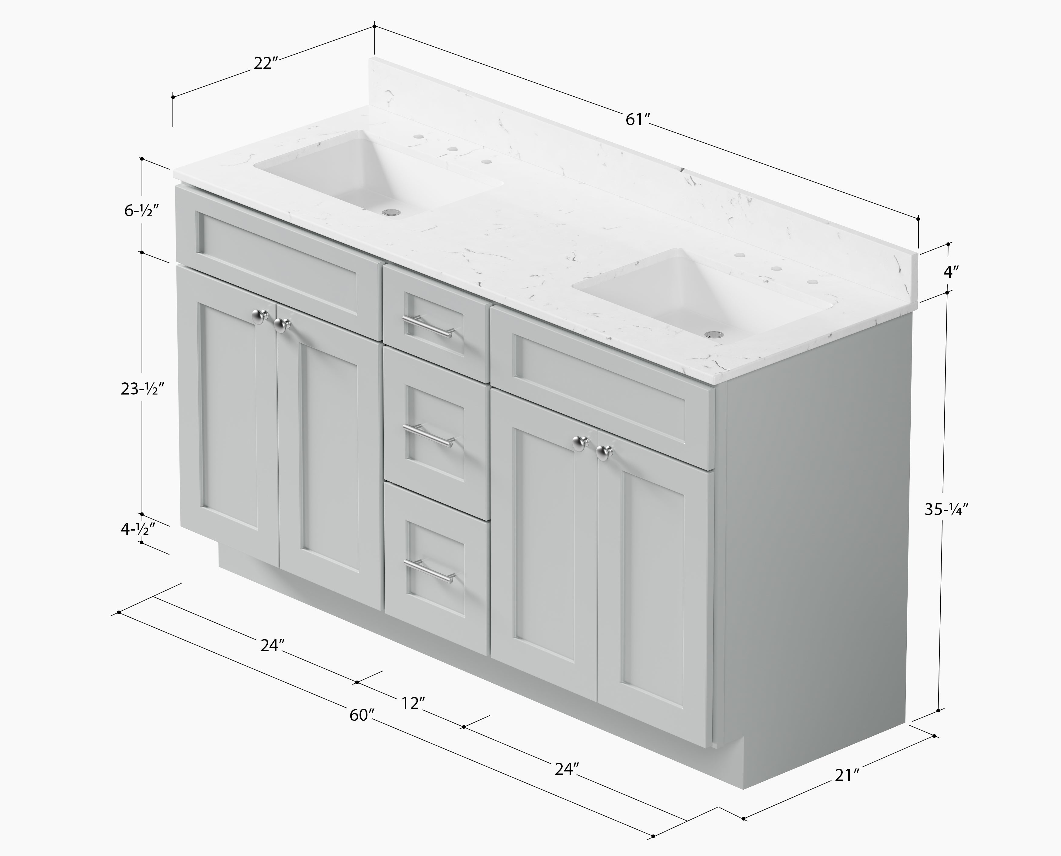 61'' Double Bathroom Vanity with Carrara Quartz Top
