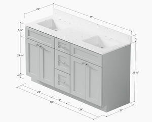 61'' Double Bathroom Vanity with Carrara Quartz Top