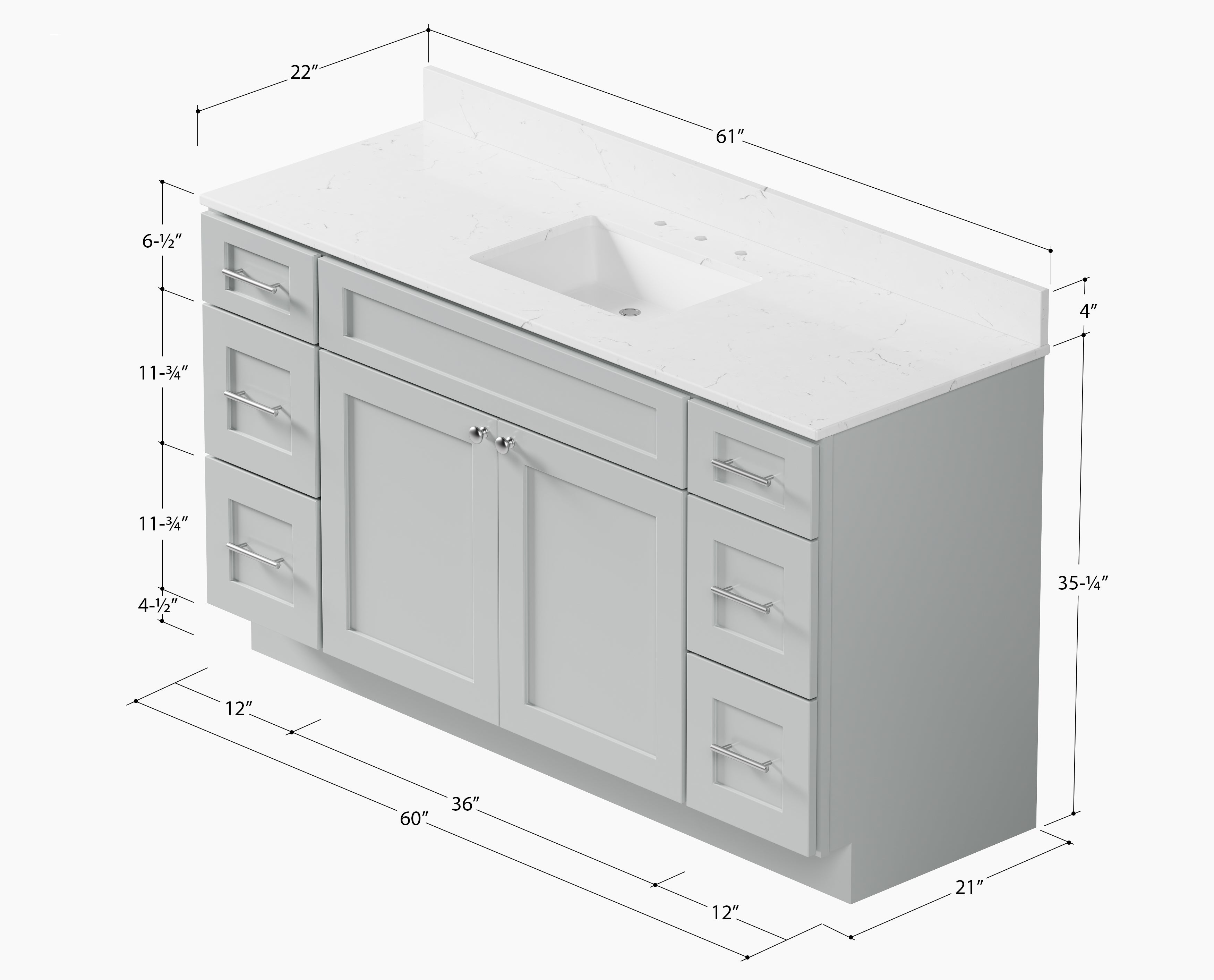 61'' Single Bathroom Vanity with Carrara Quartz Top