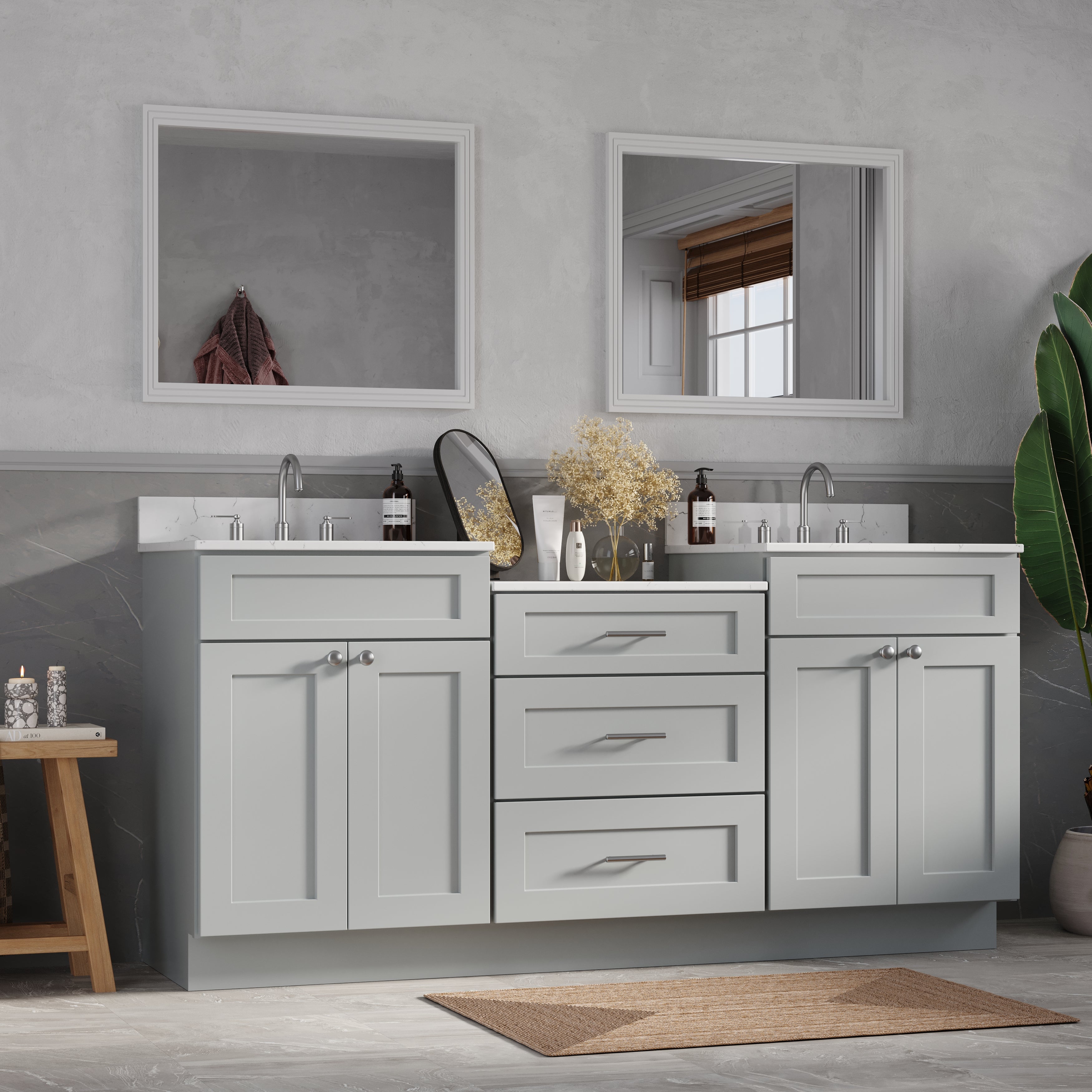 72'' Double Bathroom Vanity Cabinet Shaker Dovetail Solid Wood Drawer Carrara Quartz Top