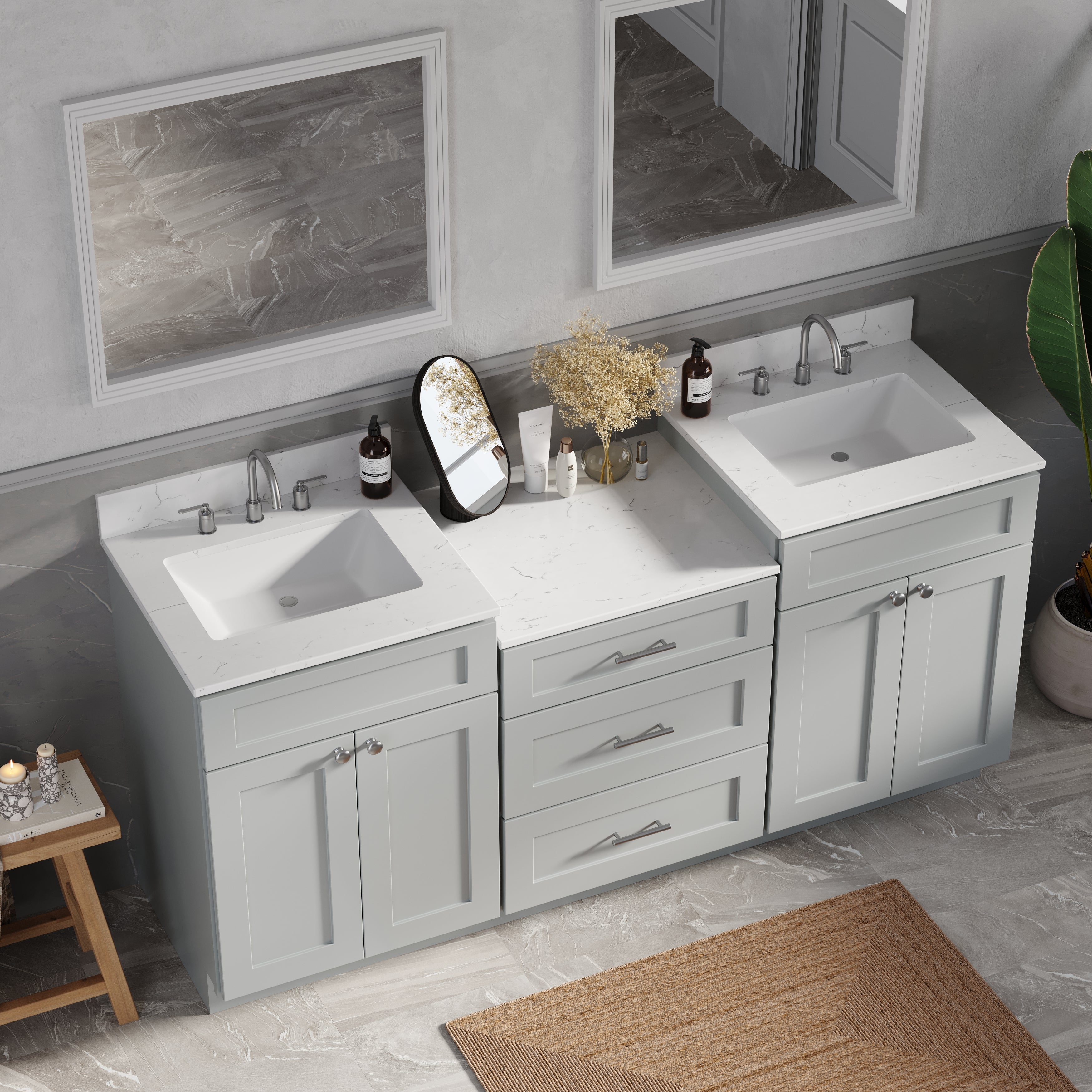 72'' Double Bathroom Vanity Cabinet Shaker Dovetail Solid Wood Drawer Carrara Quartz Top