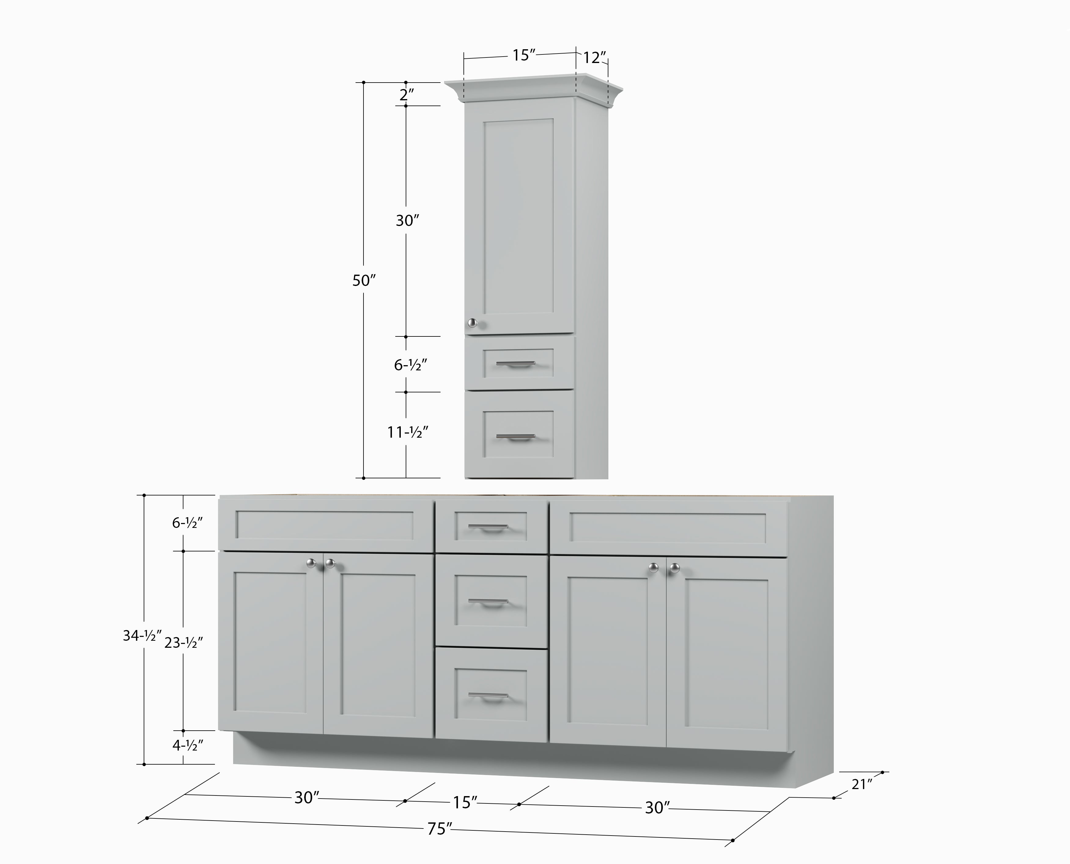 Disar 75' Double Bathroom Vanity With Counter Top Tall Cabinet Base Only