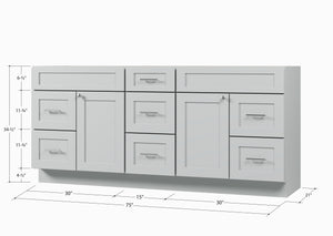 75" Double Bathroom Vanity Base only in White