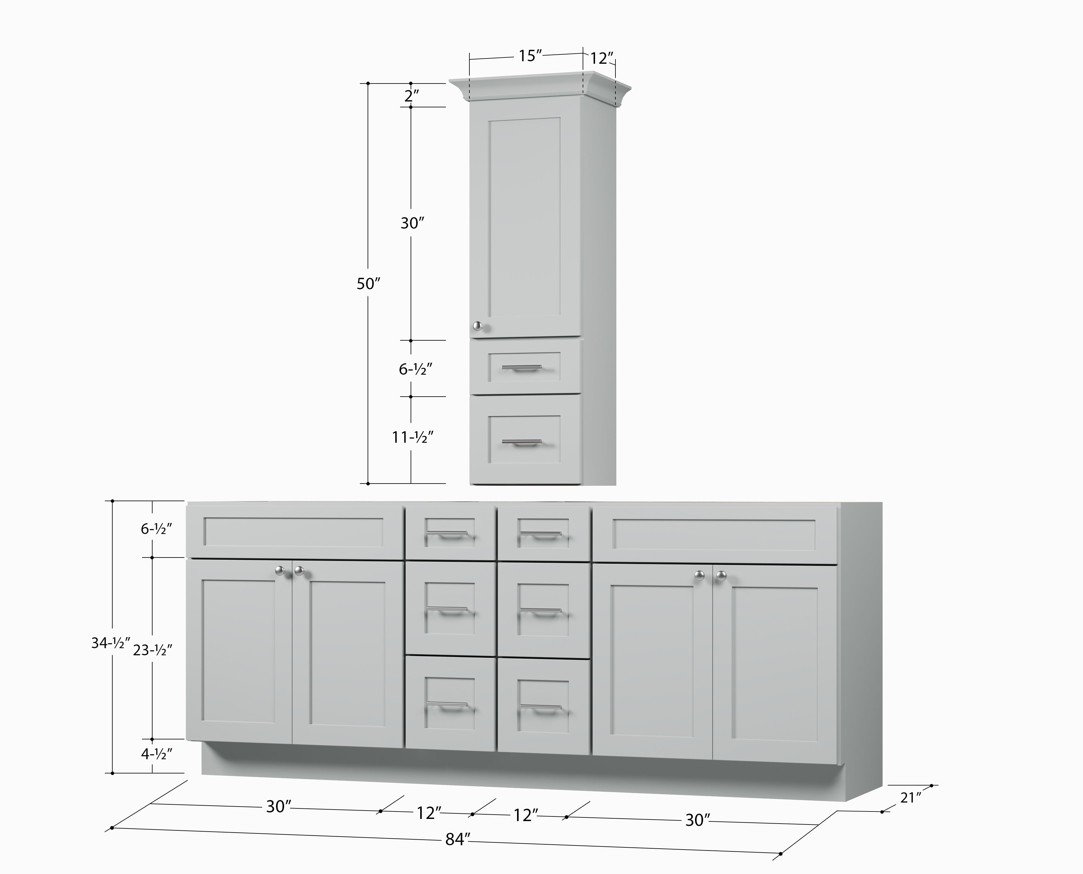 Disar 84' Double Bathroom Vanity With Counter Top Tall Cabinet Base Only