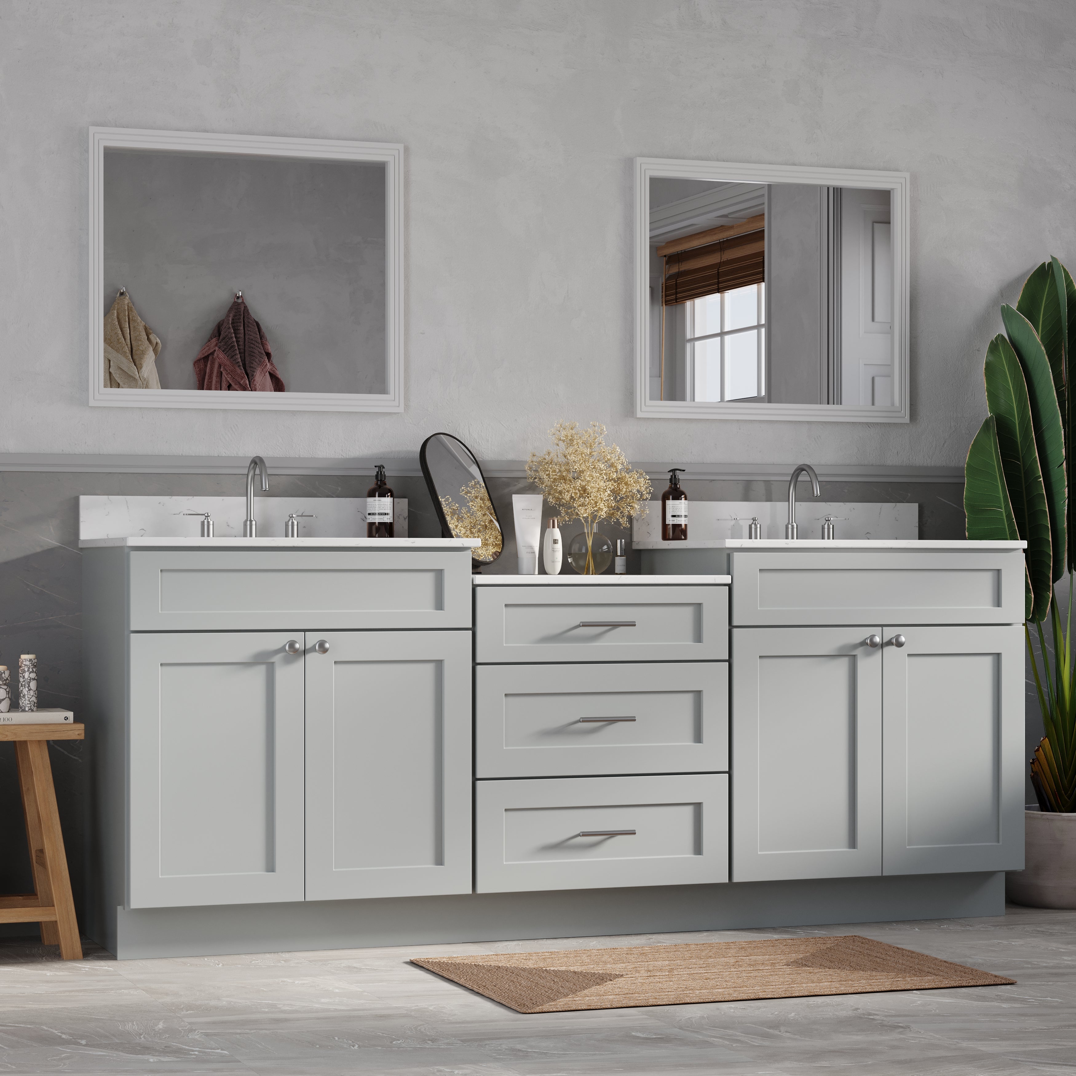 84'' Double Bathroom Vanity Cabinet Shaker Dovetail Solid Wood Drawer Carrara Quartz Top