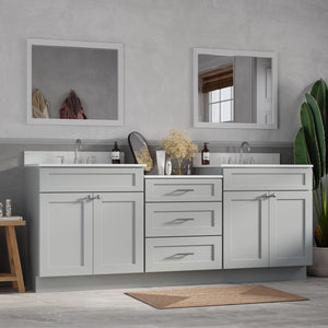 84'' Double Bathroom Vanity Cabinet Shaker Dovetail Solid Wood Drawer Carrara Quartz Top