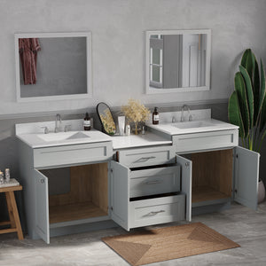 84'' Double Bathroom Vanity Cabinet Shaker Dovetail Solid Wood Drawer Carrara Quartz Top