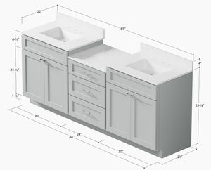 84'' Double Bathroom Vanity Cabinet Shaker Dovetail Solid Wood Drawer Carrara Quartz Top
