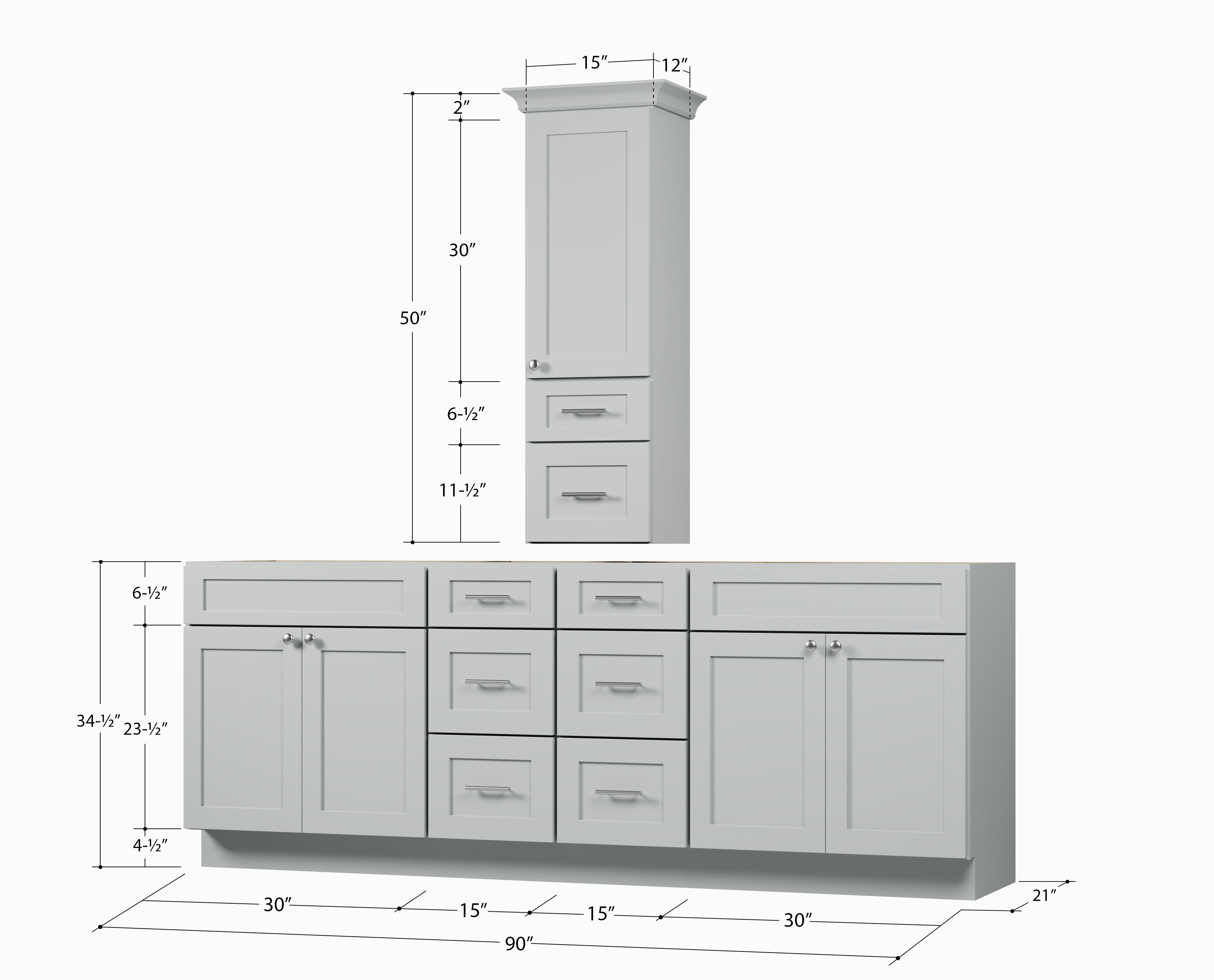 Disar 90' Double Bathroom Vanity With Counter Top Tall Cabinet Base Only