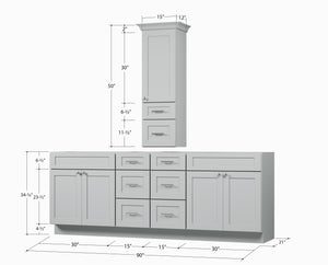 Disar 90' Double Bathroom Vanity With Counter Top Tall Cabinet Base Only