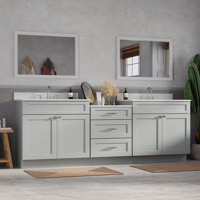 [color:Gray] 96'' Double Bathroom Vanity Cabinet Shaker, Carrara Quartz Top - Gray finish view