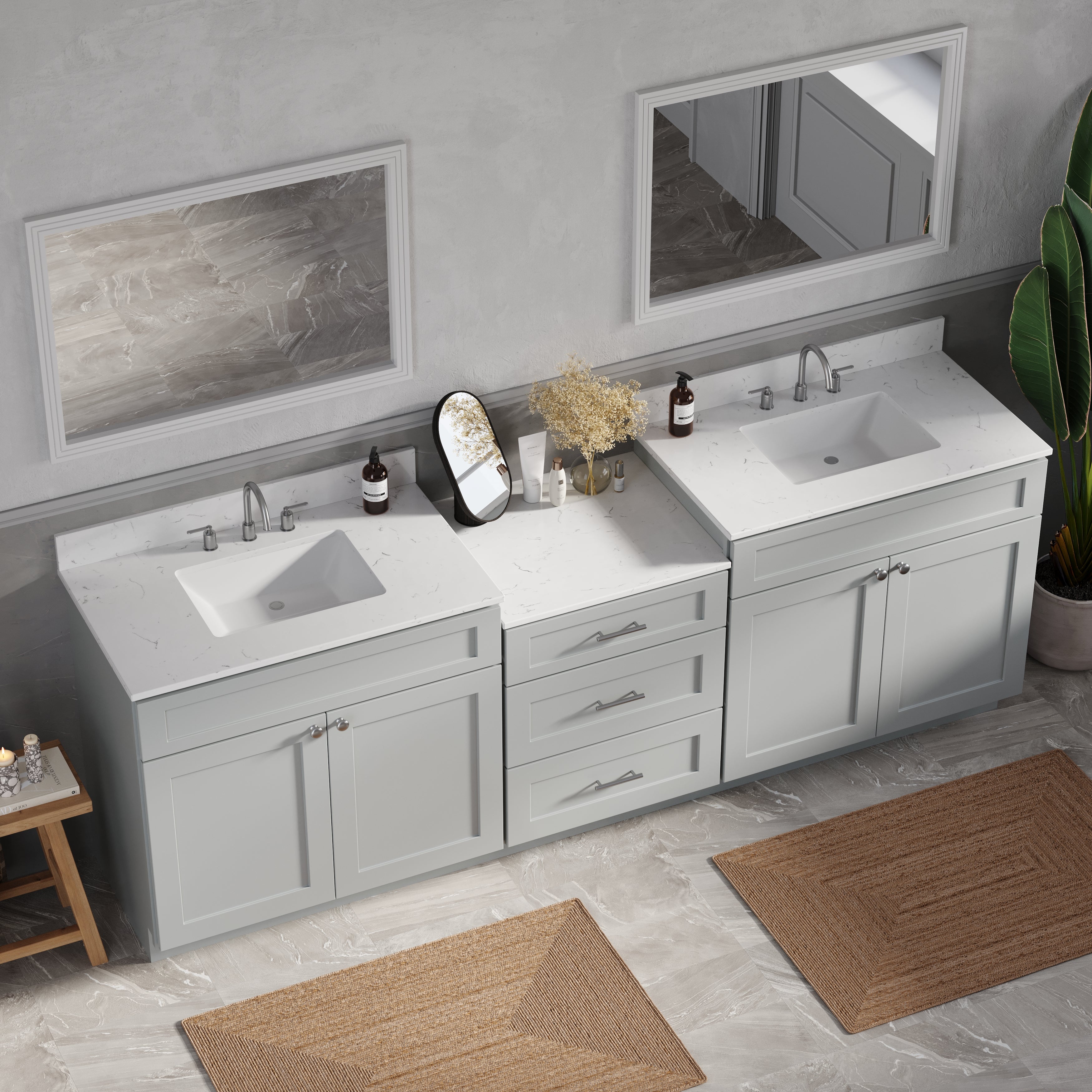 96'' Double Bathroom Vanity Cabinet Shaker Dovetail Solid Wood Drawer Carrara Quartz Top