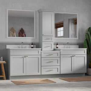 96'' Double Bathroom Vanity With Counter Top Tall Cabinet Shaker Dovetail Solid Wood Drawer Carrara Quartz Top