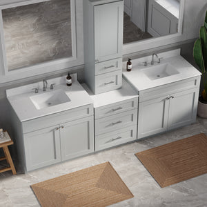 96'' Double Bathroom Vanity With Counter Top Tall Cabinet Shaker Dovetail Solid Wood Drawer Carrara Quartz Top