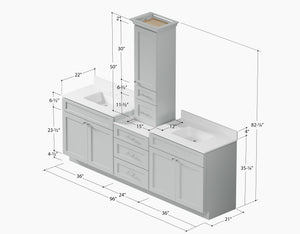 96'' Double Bathroom Vanity With Counter Top Tall Cabinet Shaker Dovetail Solid Wood Drawer Carrara Quartz Top