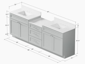 96'' Double Bathroom Vanity Cabinet Shaker Dovetail Solid Wood Drawer Carrara Quartz Top