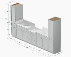 126'' Double Bathroom Vanity Cabinet Shaker Dovetail Solid Wood Drawer Carrara Quartz Top