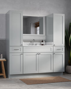 Disar 66'' Single Bathroom Vanity With Linen Tall Cabinet Shaker Dovetail Solid Wood Drawer Carrara Quartz Top