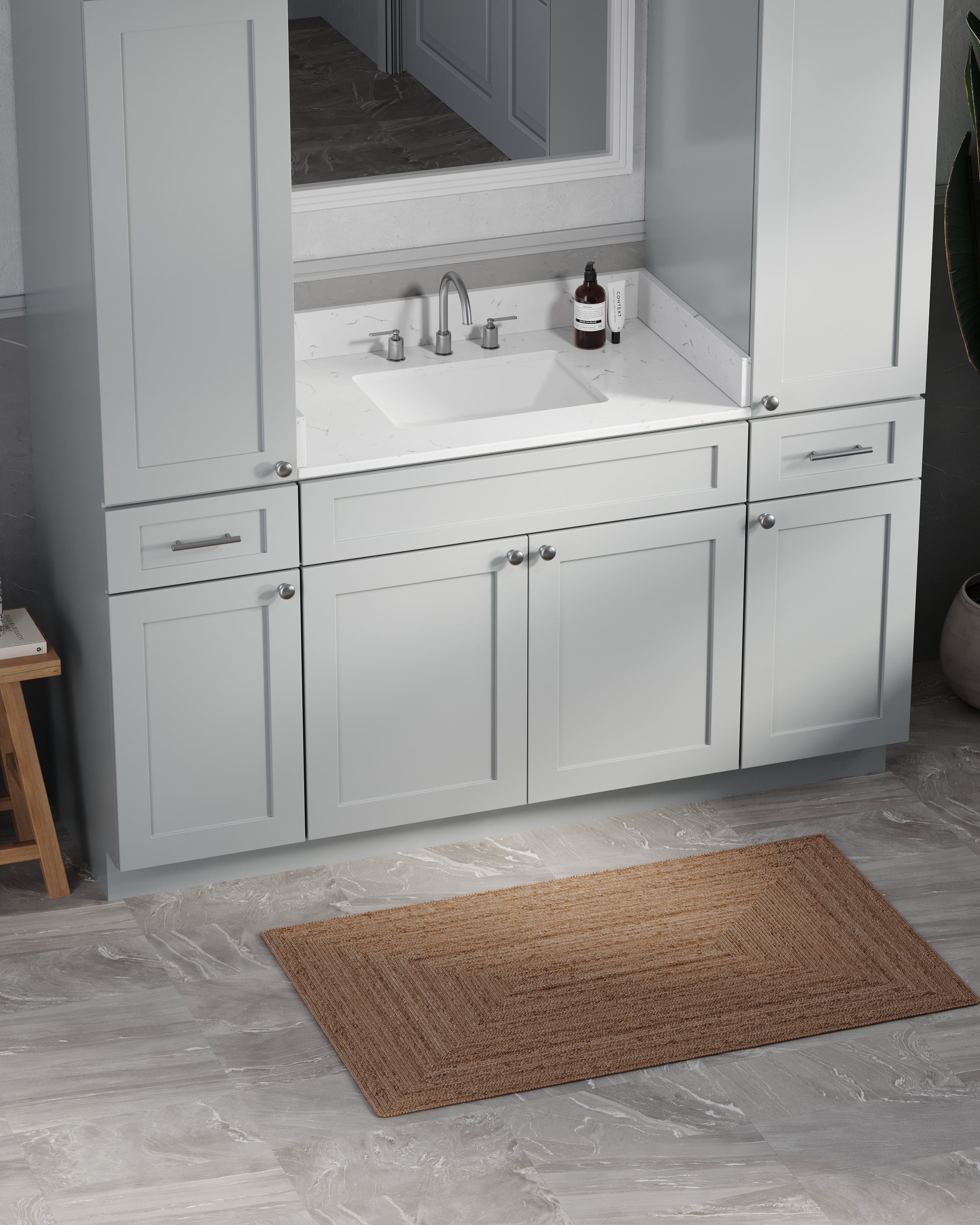 Disar 66'' Single Bathroom Vanity With Linen Tall Cabinet Shaker Dovetail Solid Wood Drawer Carrara Quartz Top