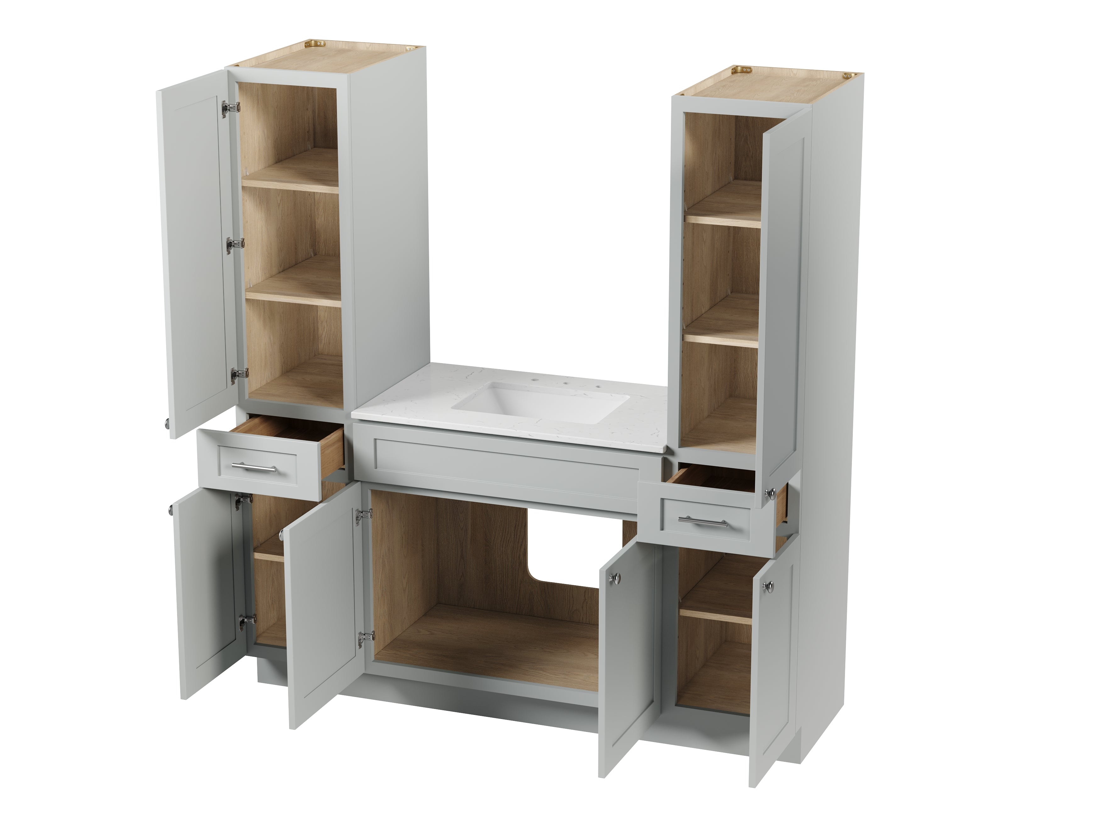 Disar 66'' Single Bathroom Vanity With Linen Tall Cabinet Shaker Dovetail Solid Wood Drawer Carrara Quartz Top