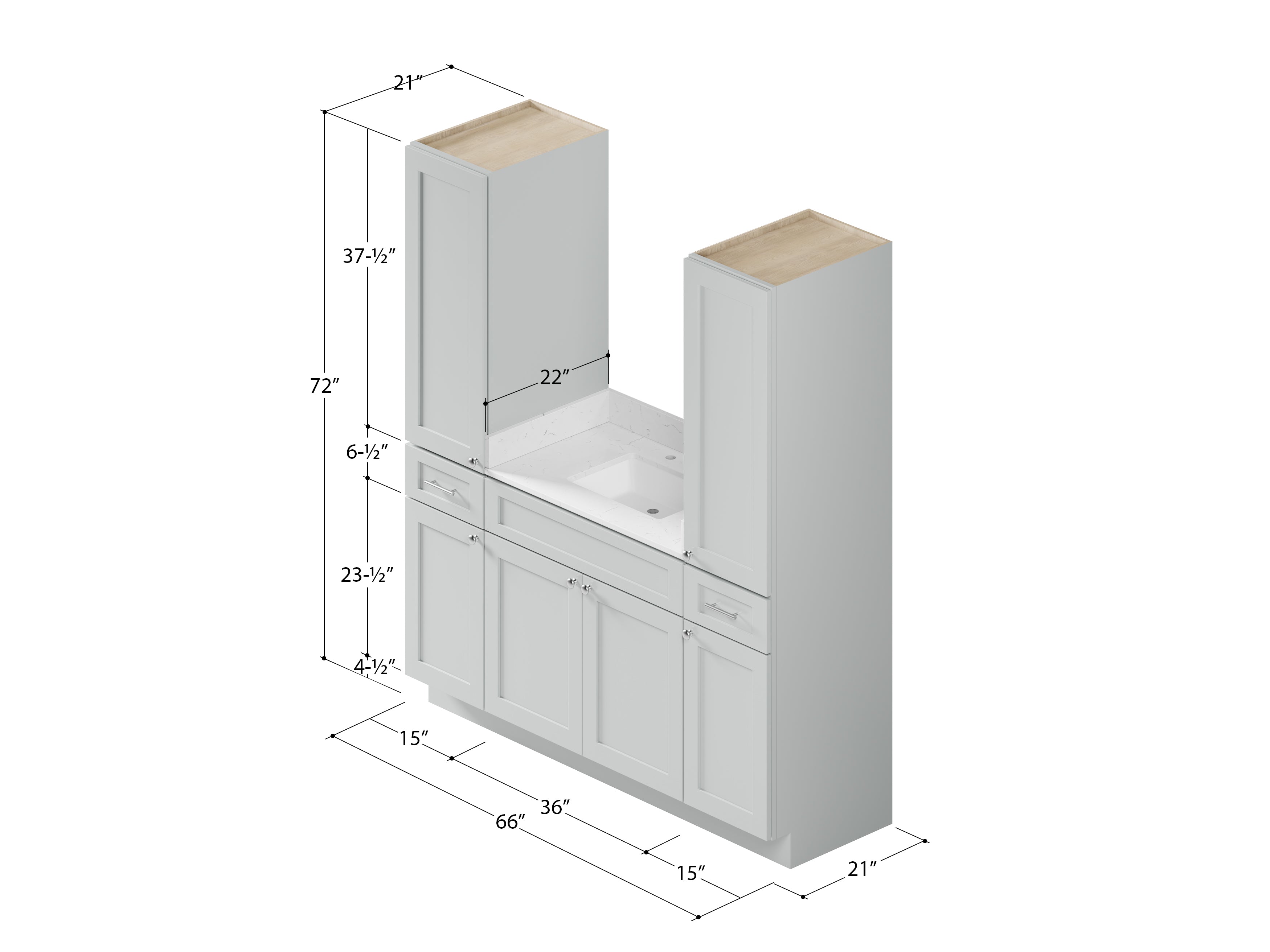 Disar 66'' Single Bathroom Vanity With Linen Tall Cabinet Shaker Dovetail Solid Wood Drawer Carrara Quartz Top
