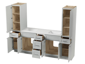 Disar 90'' Double Bathroom Vanity With Linen Tall Cabinet Shaker Dovetail Solid Wood Drawer Carrara Quartz Top