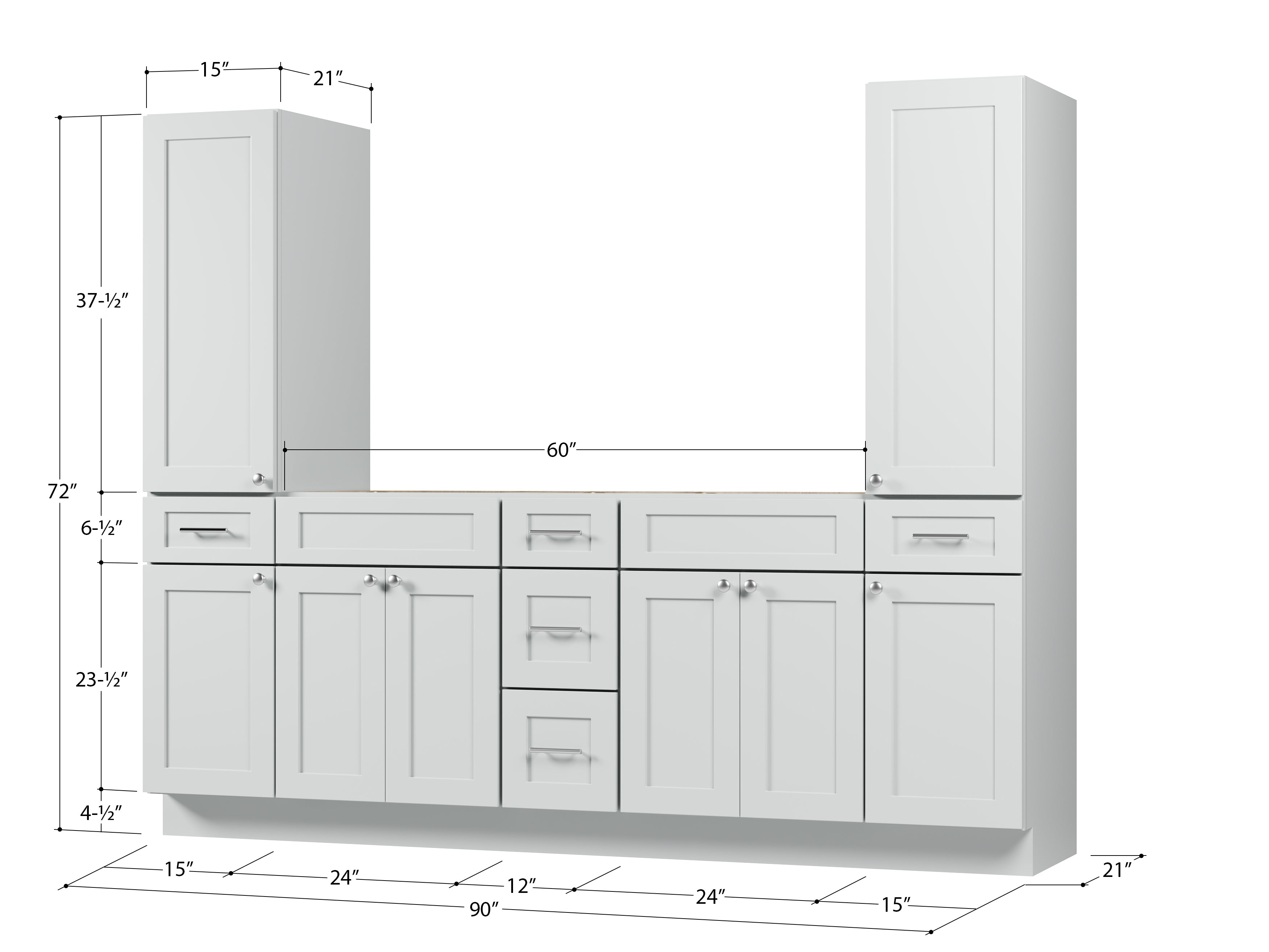 Disar 90'' Double Bathroom Vanity With Tall Linen Cabinet Dovetail Solid Wood Drawer Base Only