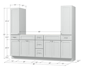Disar 90'' Double Bathroom Vanity With Tall Linen Cabinet Dovetail Solid Wood Drawer Base Only