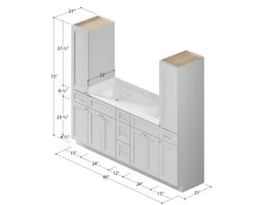Disar 90'' Double Bathroom Vanity With Linen Tall Cabinet Shaker Dovetail Solid Wood Drawer Carrara Quartz Top