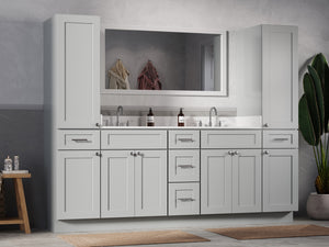 Disar 90'' Double Bathroom Vanity With Linen Tall Cabinet Shaker Dovetail Solid Wood Drawer Carrara Quartz Top