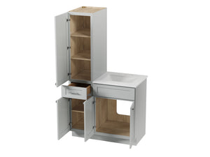 Disar 39'' Single Bathroom Vanity With Left Linen Tall Cabinet Dovetail Solid Wood Drawer Carrara Quartz Top