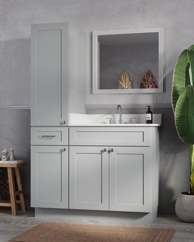 [color:Gray] 45' Single Bathroom Vanity With Left Linen Tall Cabinet, Quartz Top - Gray finish view