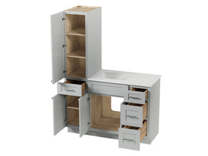 Disar 51' Single Bathroom Vanity With Left Linen Tall Cabinet Dovetail Solid Wood Drawer Carrara Quartz Top