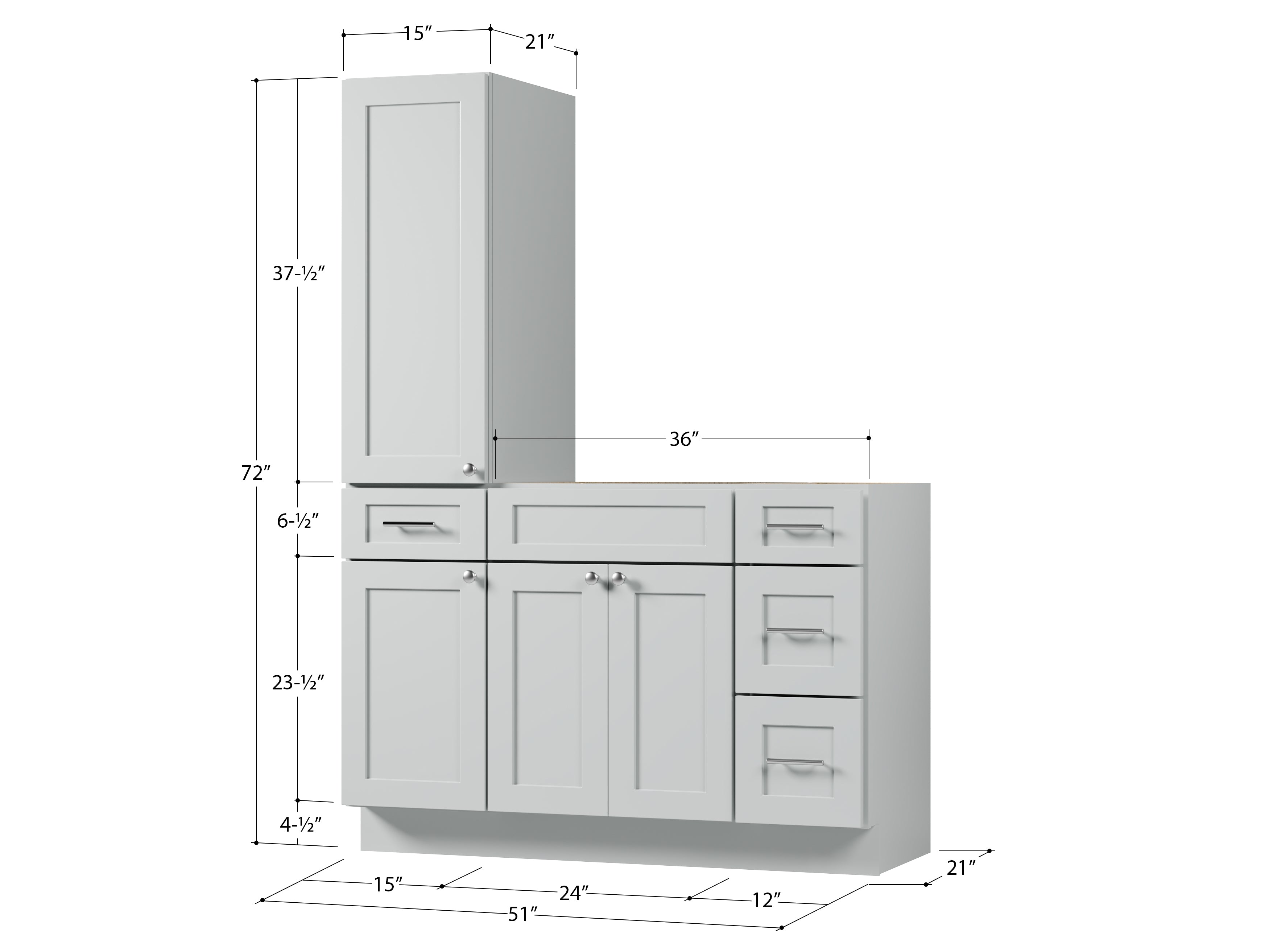 Disar 51'' Single Bathroom Vanity With Left Tall Linen Cabinet Dovetail Solid Wood Drawer Base Only