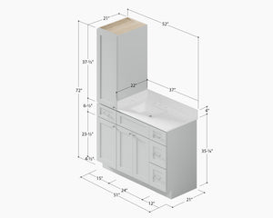 Disar 51' Single Bathroom Vanity With Left Linen Tall Cabinet Dovetail Solid Wood Drawer Carrara Quartz Top