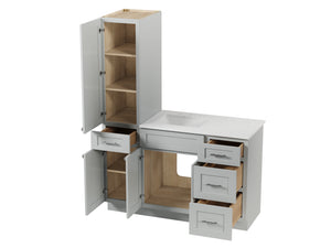 Disar 54' Single Bathroom Vanity With Left Linen Tall Cabinet Dovetail Solid Wood Drawer Carrara Quartz Top