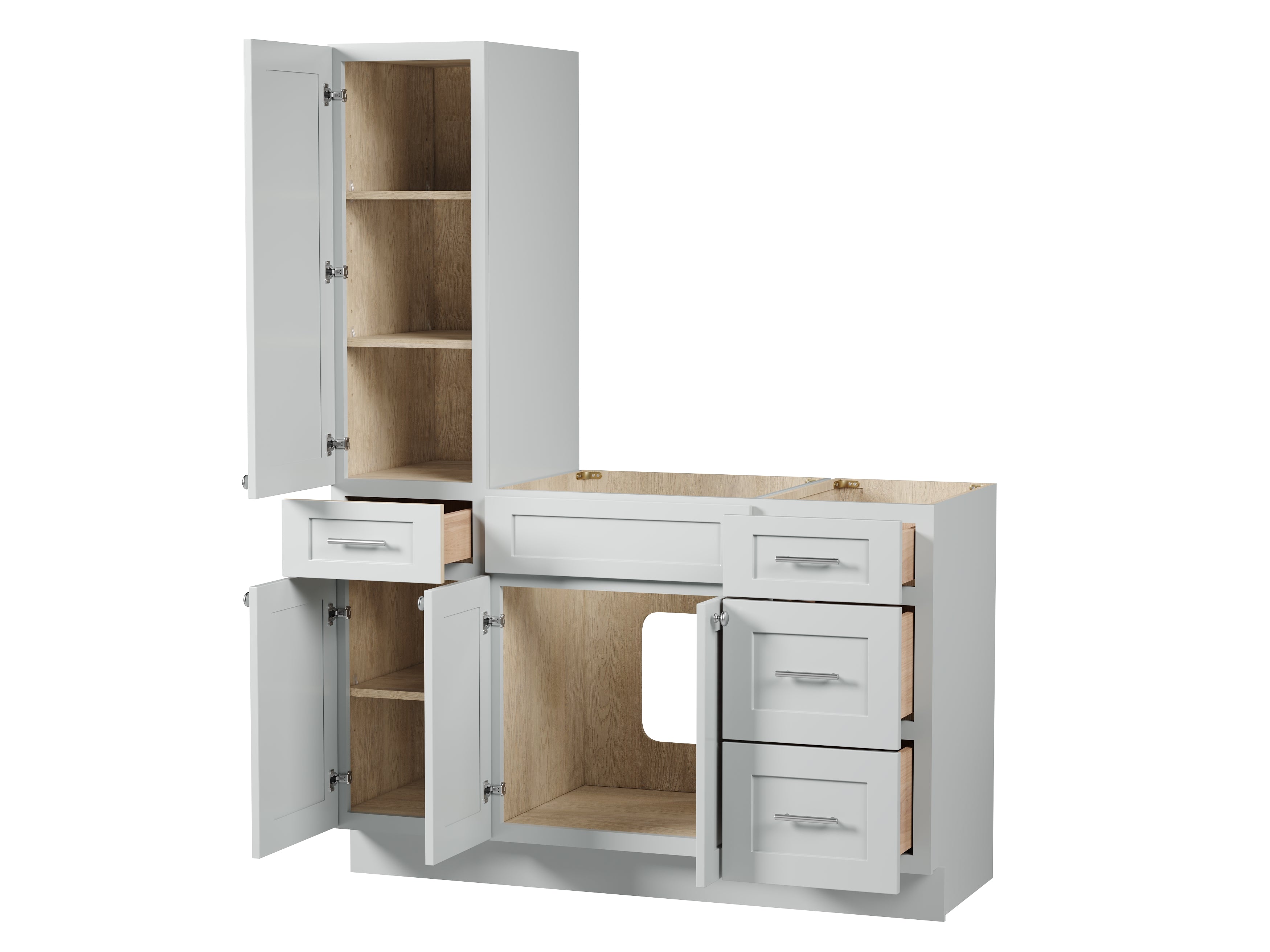 Disar 54'' Single Bathroom Vanity With Left Tall Linen Cabinet Dovetail Solid Wood Drawer Base Only