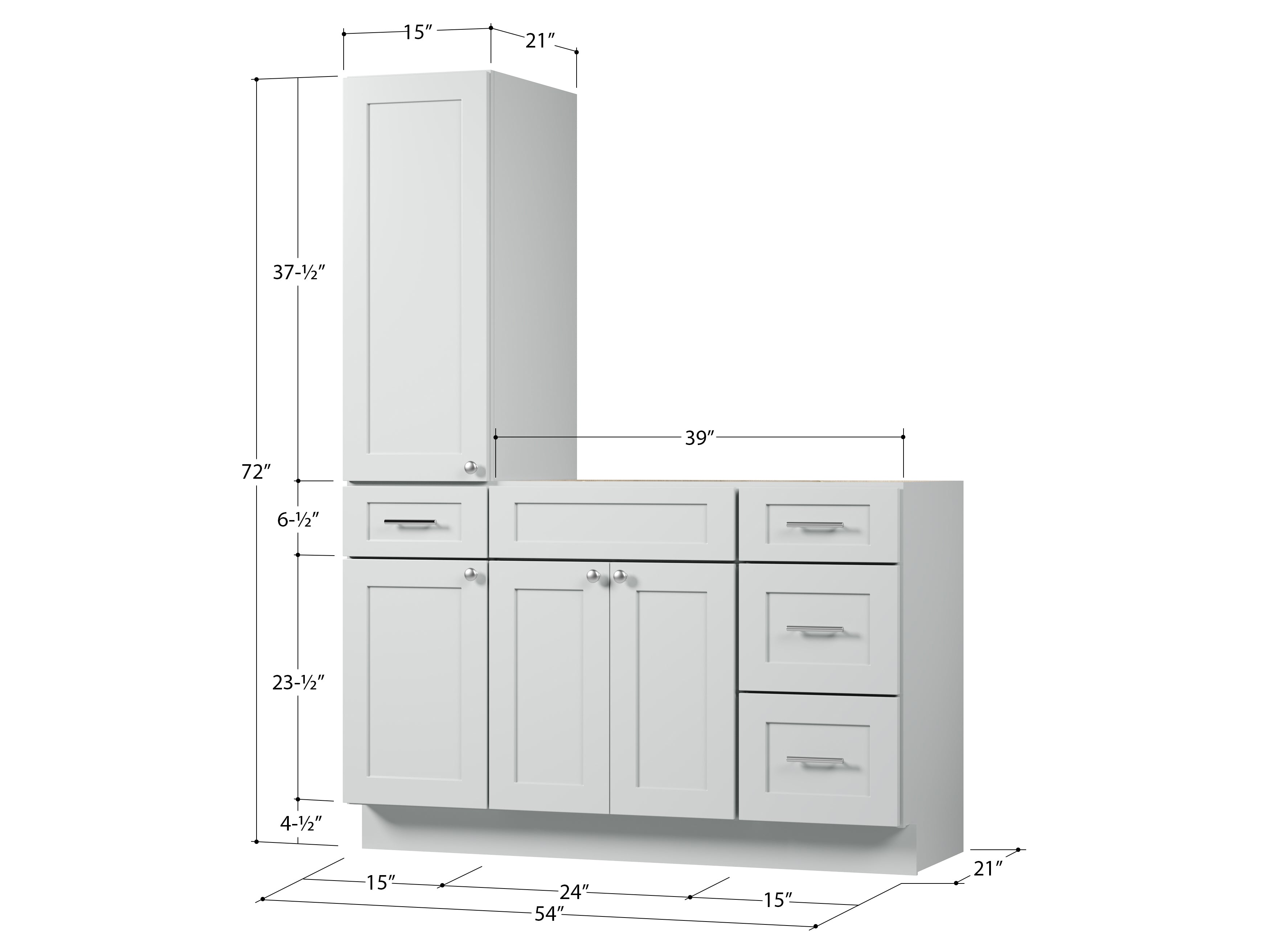 Disar 54'' Single Bathroom Vanity With Left Tall Linen Cabinet Dovetail Solid Wood Drawer Base Only