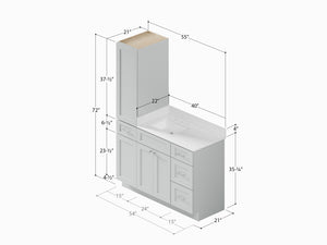 Disar 54' Single Bathroom Vanity With Left Linen Tall Cabinet Dovetail Solid Wood Drawer Carrara Quartz Top