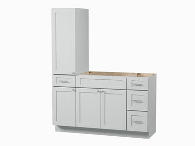 [color:Gray] 57'' Single Bathroom Vanity With Left Tall Linen Cabinet, Base Only - Gray finish view