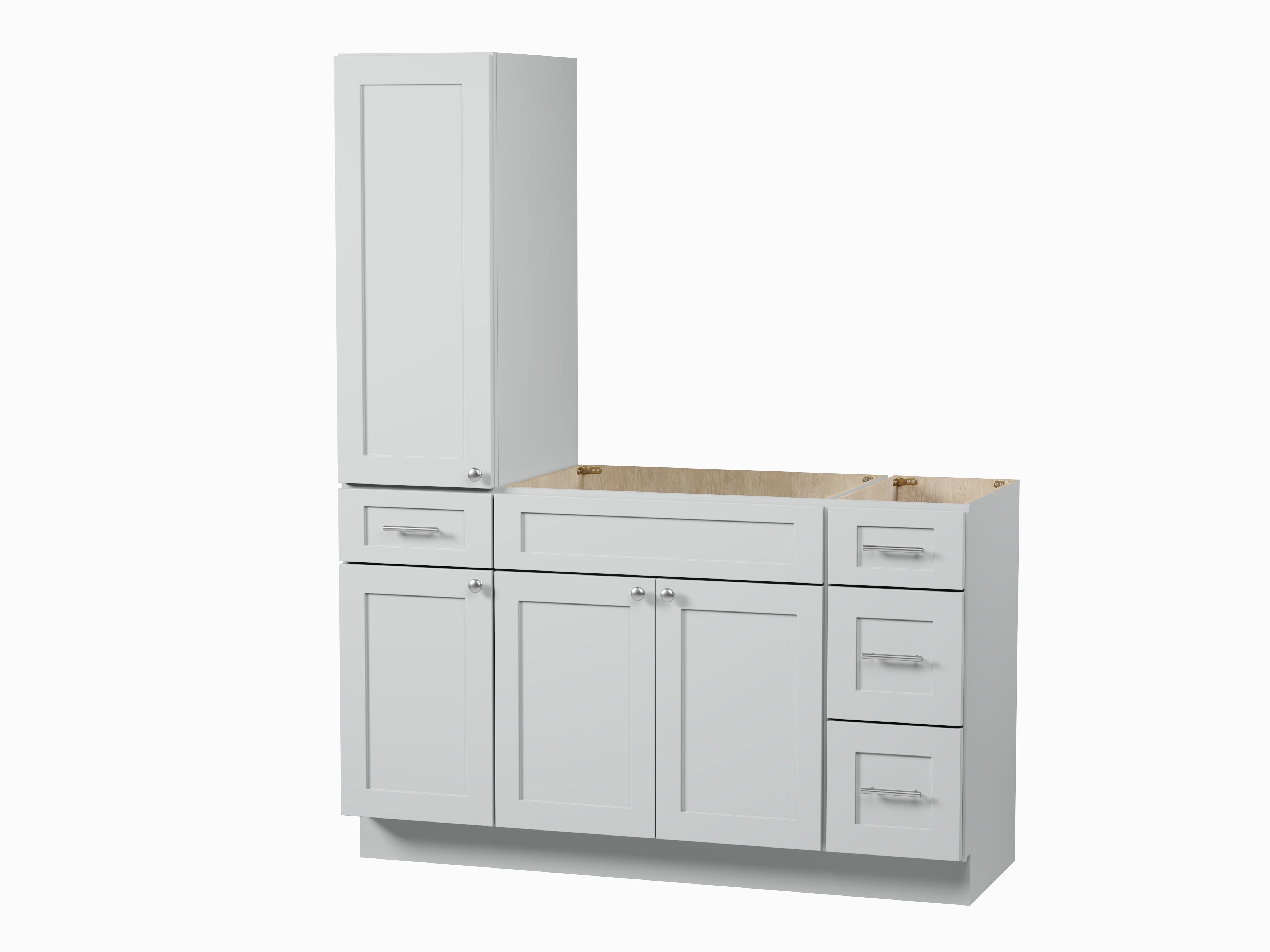 Disar 57'' Single Bathroom Vanity With Left Tall Linen Cabinet Dovetail Solid Wood Drawer Base Only