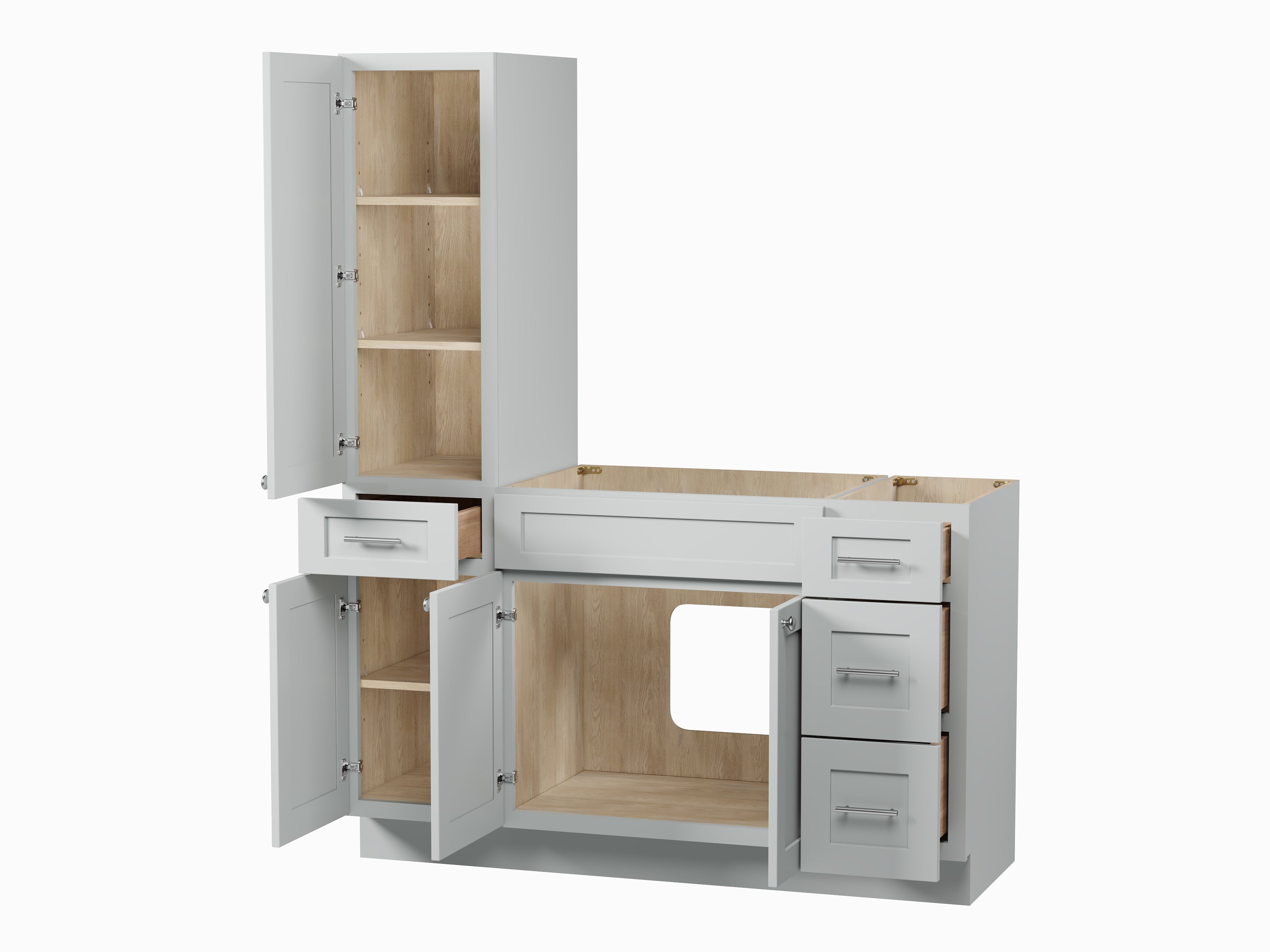 Disar 57'' Single Bathroom Vanity With Left Tall Linen Cabinet Dovetail Solid Wood Drawer Base Only