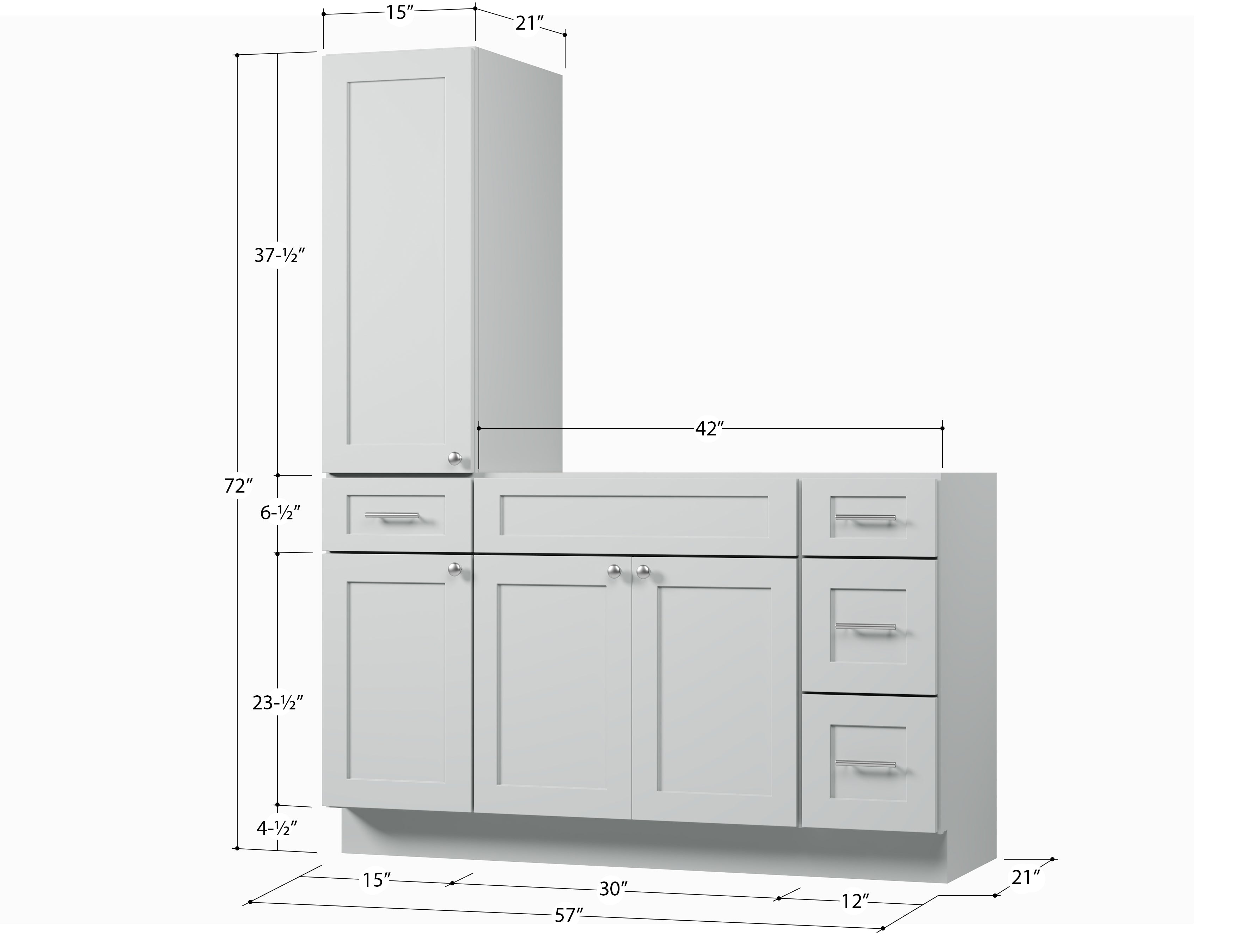 Disar 57'' Single Bathroom Vanity With Left Tall Linen Cabinet Dovetail Solid Wood Drawer Base Only
