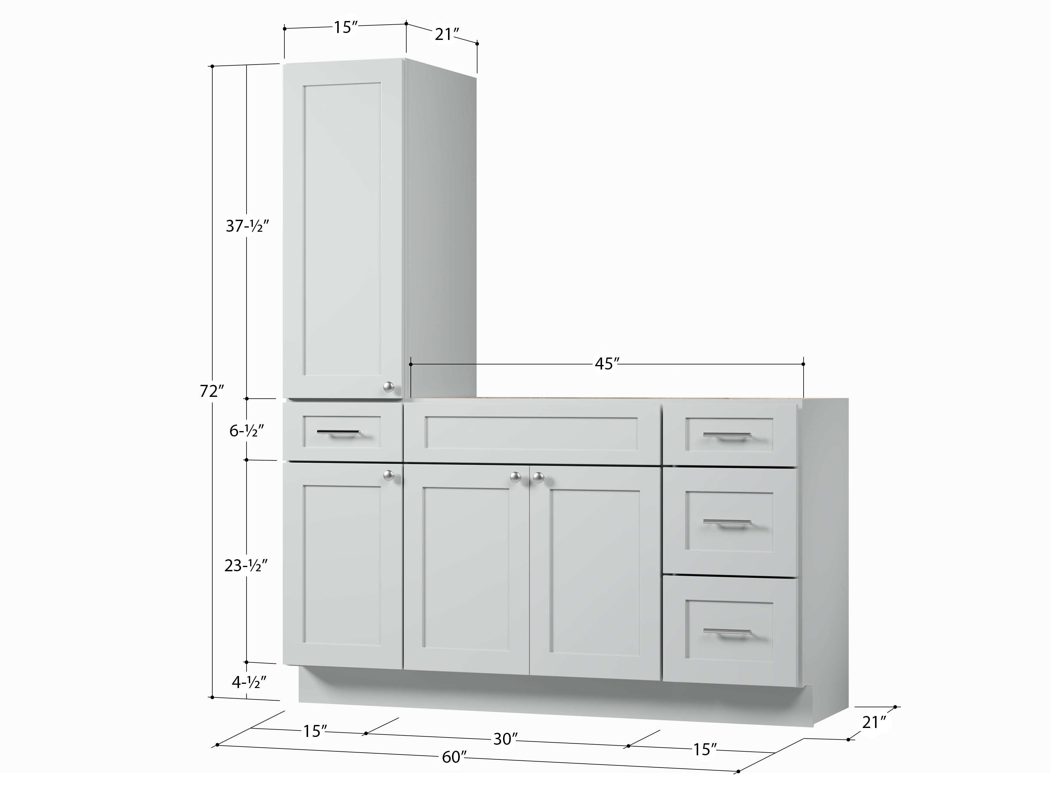 Disar 60'' Single Bathroom Vanity With Left Tall Linen Cabinet Dovetail Solid Wood Drawer Base Only